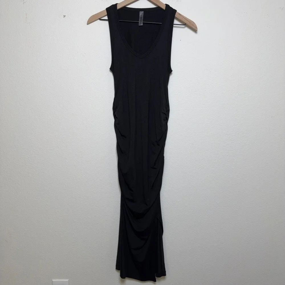 Anthropologie‎ Beyond Yoga Women Fit the Mood Midi Dress XS Black Ruched Tank